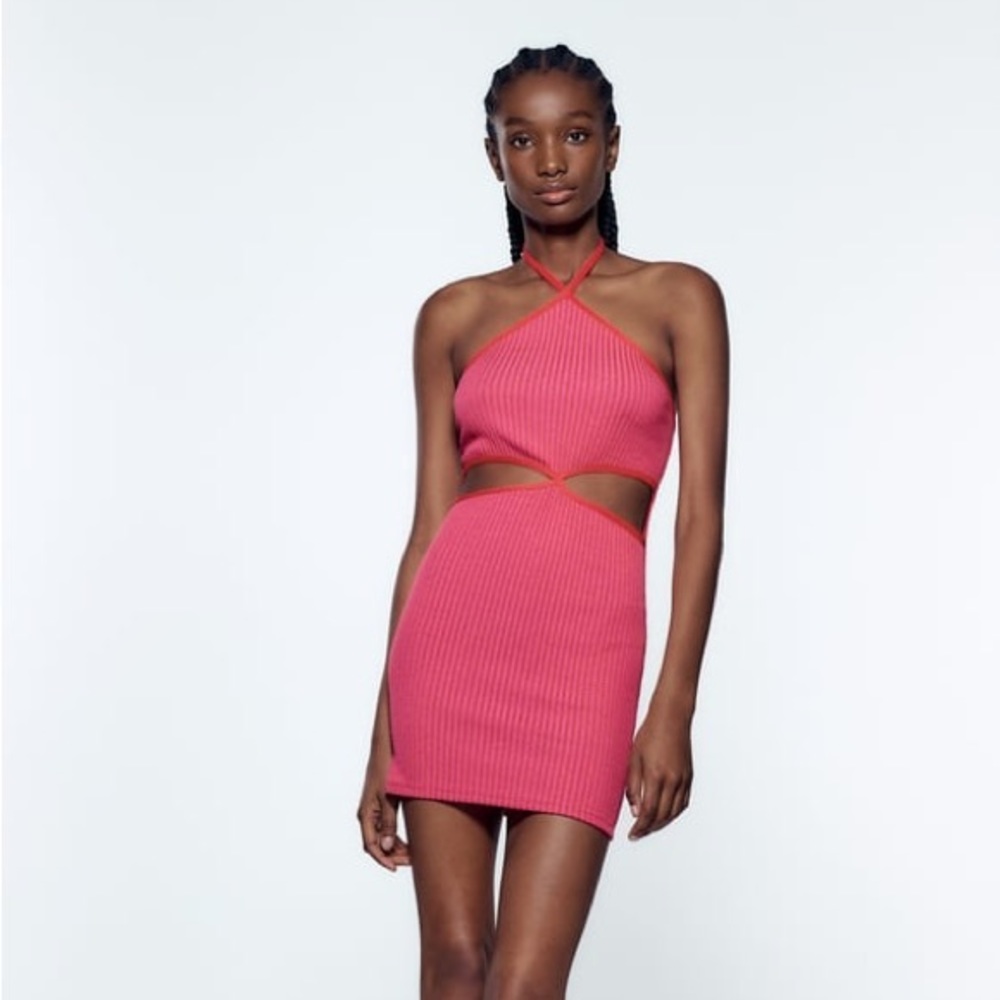 Zara Pink Halter Cut-out Dress